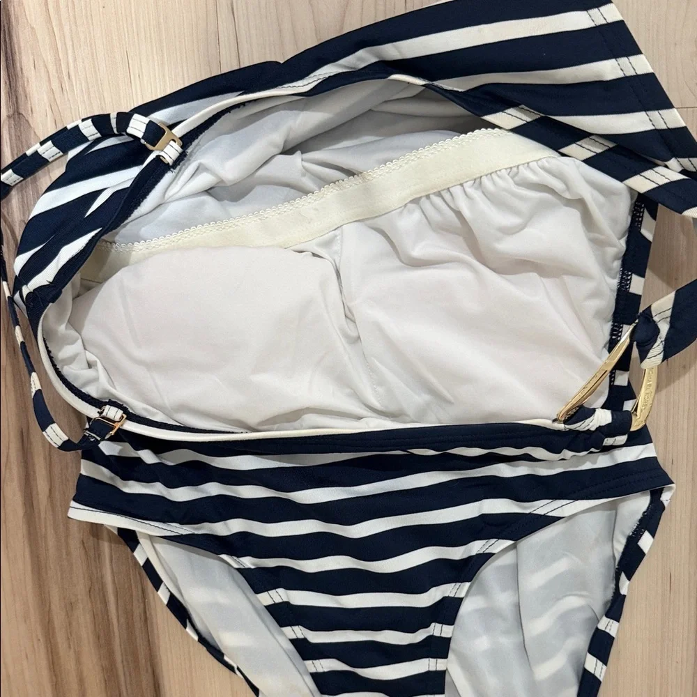 MICHAEL Michael Kors Navy and Cream Striped Swimsuit